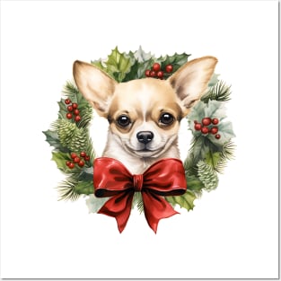 Christmas Chihuahua Dog Wreath Posters and Art